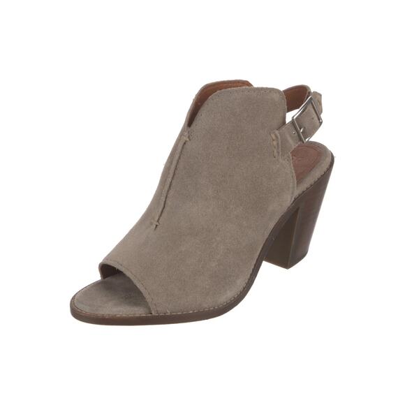 Frye Shoes - Frye Courtney Slingback Taupe Suede Leather Peep Toe Block Heel Shooties Size 6